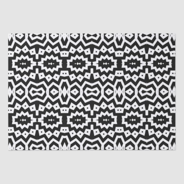 Tribal Ethnic Cool Black and White Geometric Tissue Paper (Front)