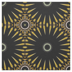 Tribal Ethnic Faux Gold and Black Mosaic Pattern Fabric