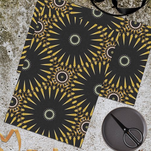 Tribal Ethnic Faux Gold and Black Mosaic Pattern Tissue Paper