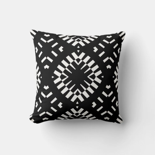 Tribal Ethnic Monochrome Black and White Pattern Throw Pillow