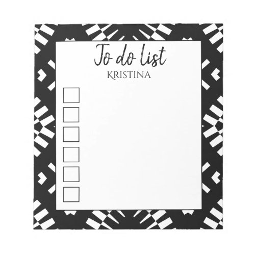 Tribal Ethnic Monochrome Black  White To Do List Notepad