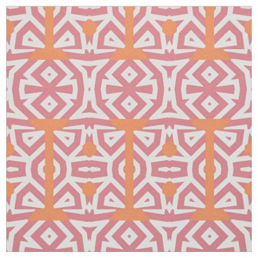 Tribal Ethnic Orange Pink Geometric Pattern Fabric