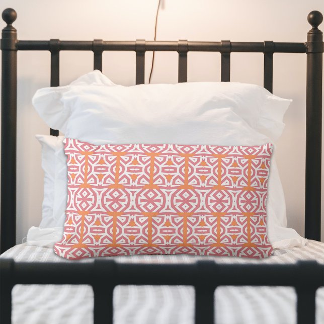 Tribal Ethnic Orange Pink Geometric Pattern Lumbar Pillow (Creator Uploaded)