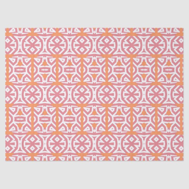 Tribal Ethnic Orange Pink Geometric Pattern Tissue Paper (Front)