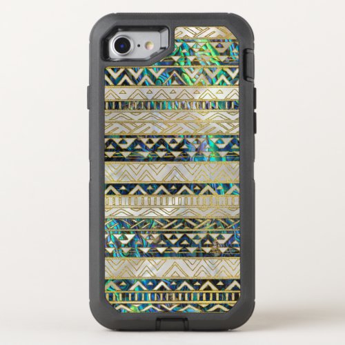 Tribal Ethnic  Pattern Gold on Abalone Shell Pearl OtterBox Defender iPhone SE87 Case