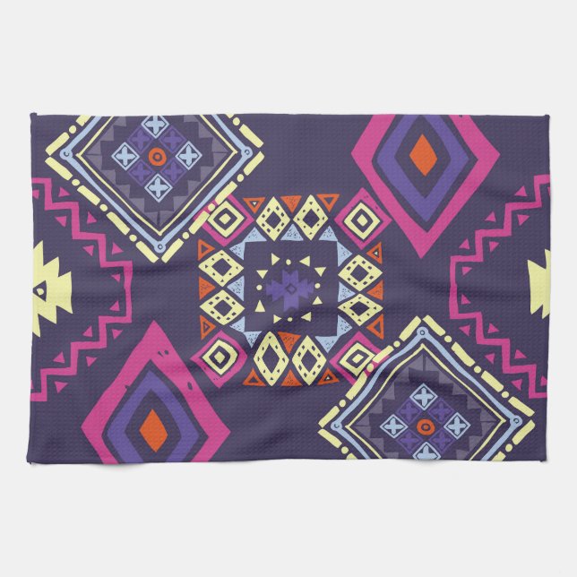 Tribal ethnic, primitive geometric background. kitchen towel (Horizontal)