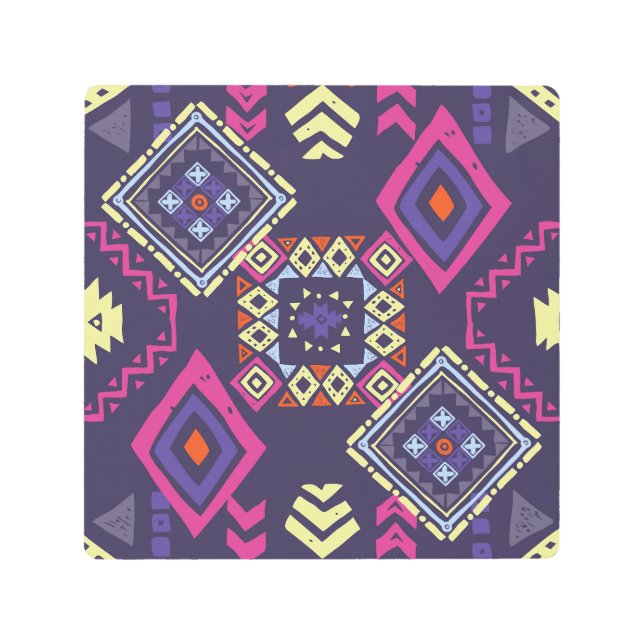 Tribal ethnic, primitive geometric background. metal print (Front)
