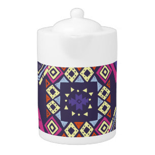 Tribal ethnic, primitive geometric background. teapot