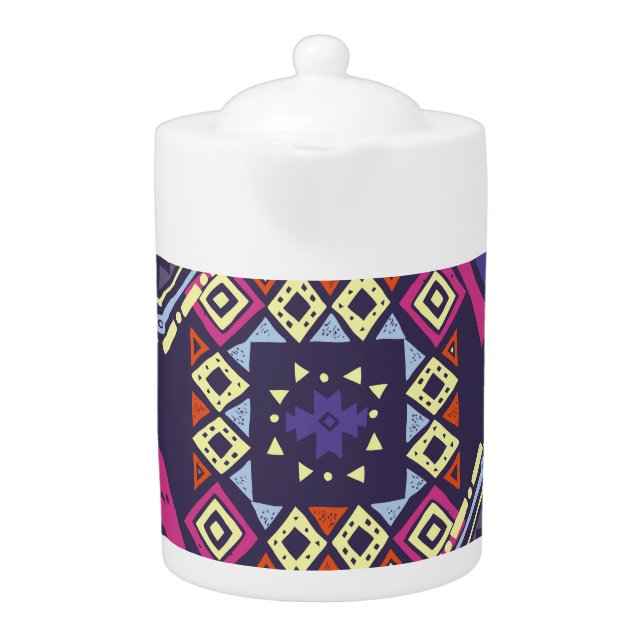 Tribal ethnic, primitive geometric background. teapot (Front)