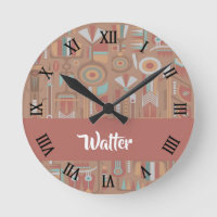 Tribal ethnic print on brown round clock