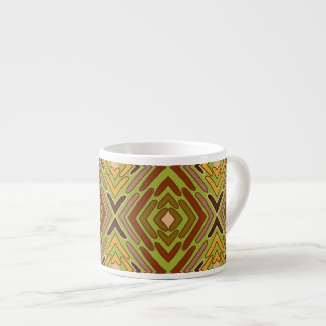 Tribal Ethnic Red Green Gold Pattern Espresso Cup (Front Right)