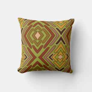 Tribal Ethnic Red Green Gold Pattern Throw Pillow