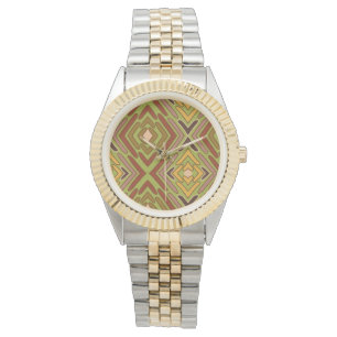 Tribal Ethnic Red Green Gold Pattern Watch