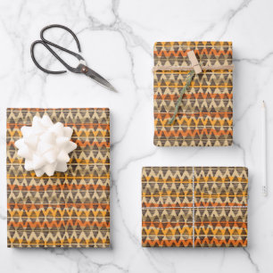 Tribal Ethnic Seamless Pattern Geometric Beige Wrapping Paper Sheets