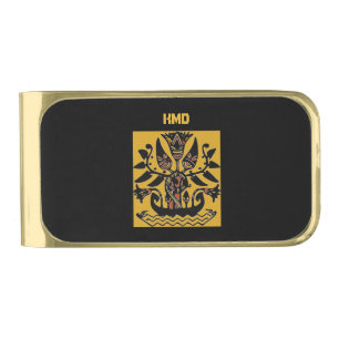 Tribal Ethnic Tattoo Pattern Gold Finish Money Clip