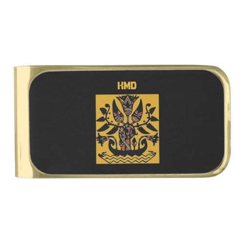 Tribal Ethnic Tattoo Pattern   Gold Finish Money Clip