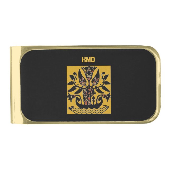 Tribal Ethnic Tattoo Pattern   Gold Finish Money Clip (Front)