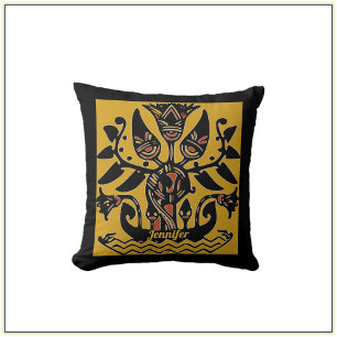 Tribal Ethnic Tattoo Pattern Throw Pillow