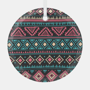 Tribal Ethnic Vintage Business Pattern Glass Ornament