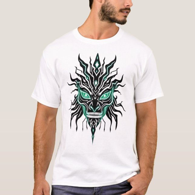 Tribal Face Alien Circuit Patterns T-Shirt (Front)