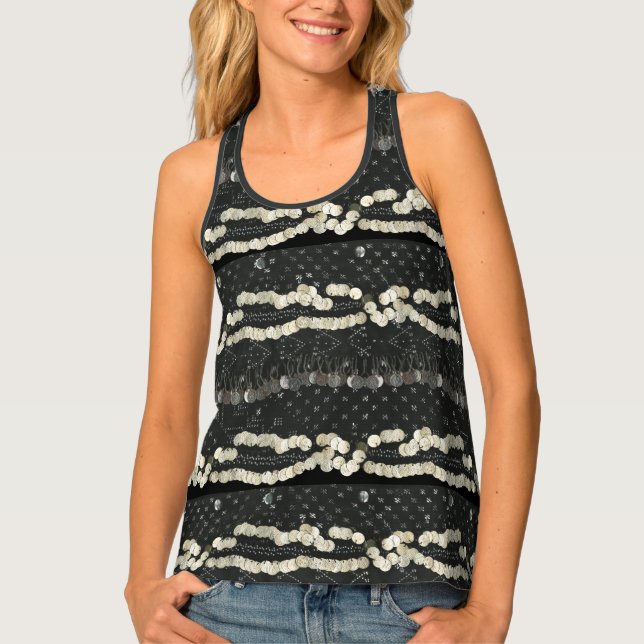 Tribal Faux Assuit and Coins Belly Dance Tank Top (Front)