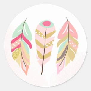 tribal feathers Favor Tags Envelope seal Pink Boho