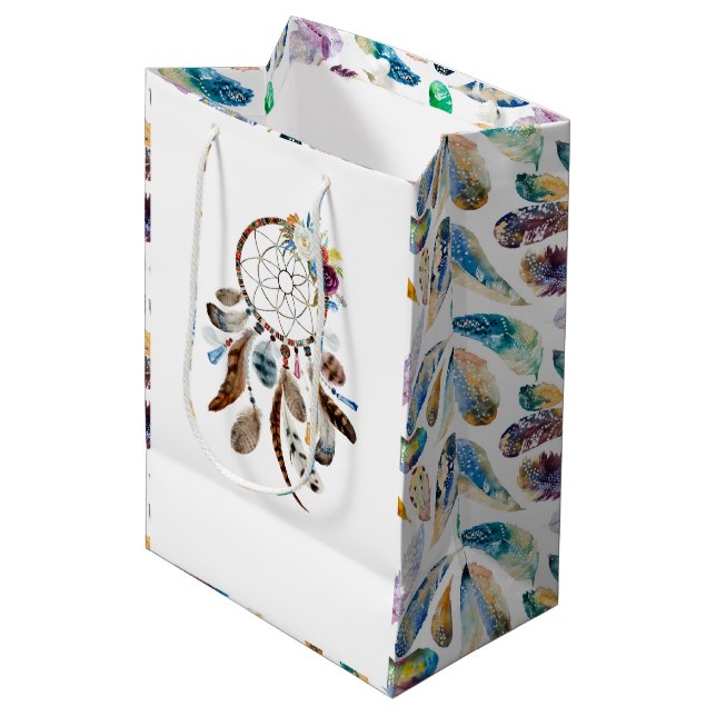 Tribal feathers & flowers dreamcatcher medium gift bag (Front Angled)