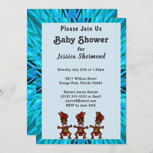 Tribal Fertility Dance Blue Abstract Baby Shower Invitation