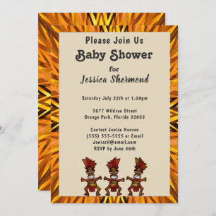 Tribal Fertility Dance Golden Abstract Baby Shower Invitation