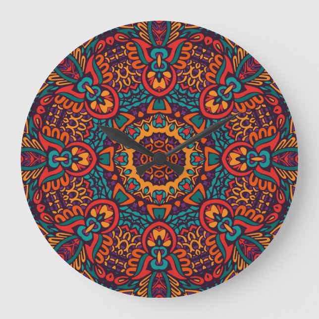 Tribal Festive: Colorful Ethnic Pattern Large Clock (Front)