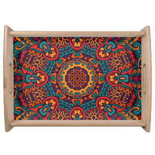 Tribal Festive: Colorful Ethnic Pattern Serving Tray