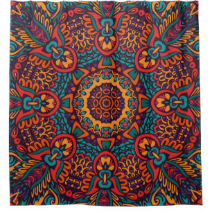 Tribal Festive: Colorful Ethnic Pattern Shower Curtain