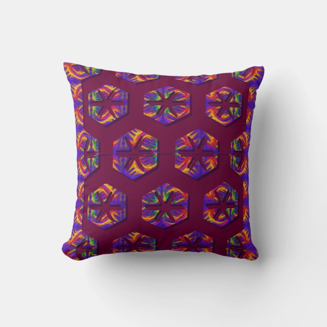 Tribal Fiery Honeycomb Throw Pillow (Front)