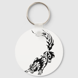 Tribal Fiery Wolf Pouncing.png Keychain