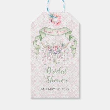 Tribal Floral Bull Horns Arrows Pink Mint Feminine Gift Tags by HydrangeaBlue at Zazzle