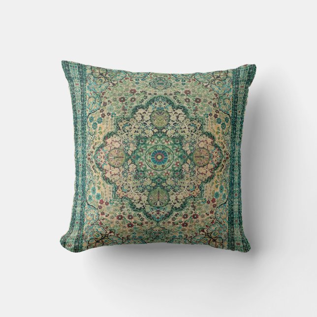 Tribal Floral Design Persian Carpet Motive Throw Pillow (Front)