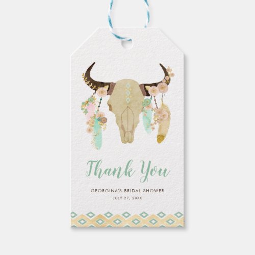 Tribal Floral Skull and Feathers Thank You Gift Tags