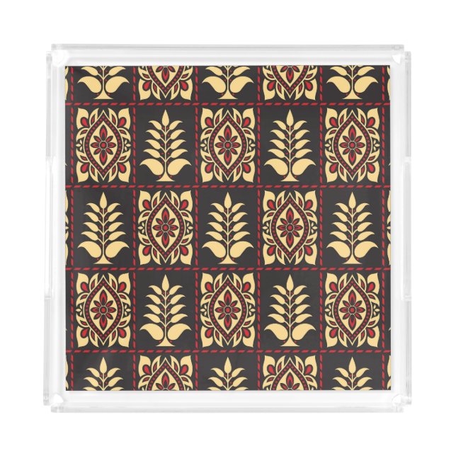 Tribal Floral: Vintage Pattern Elegance Acrylic Tray (Front)