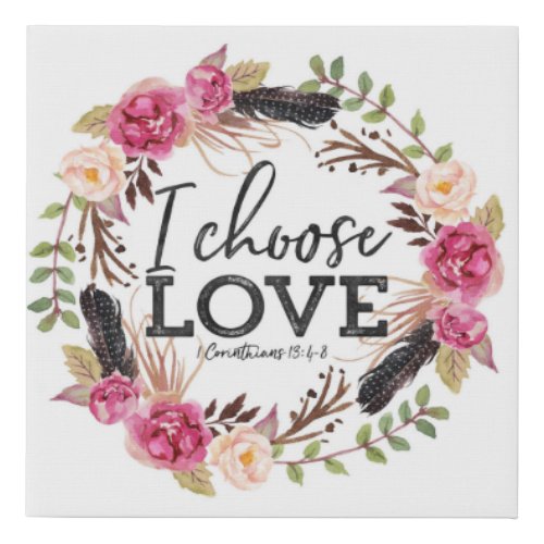 Tribal Floral Wreath Corinthians Love Quote Faux Canvas Print