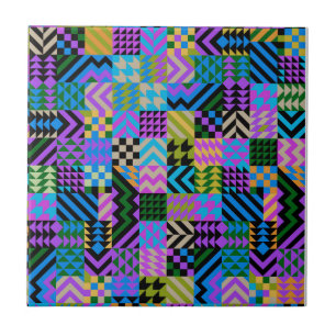 Tribal Folk Art - Blue Ceramic Tile