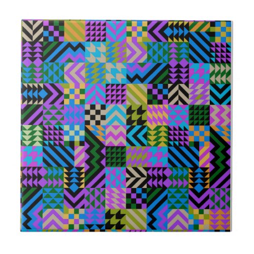 Tribal Folk Art - Blue Ceramic Tile