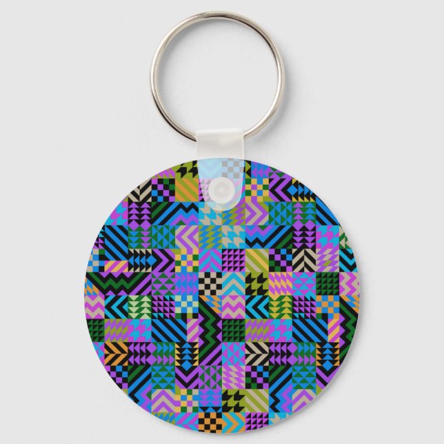 Tribal Folk Art - Blue Keychain (Front)