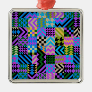 Tribal Folk Art - Blue Metal Ornament