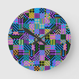 Tribal Folk Art - Blue Round Clock