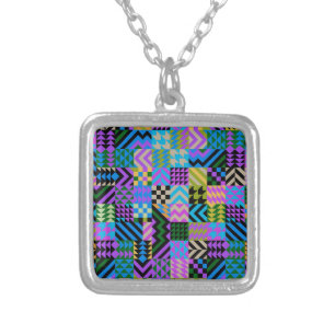 Tribal Folk Art - Blue Silver Plated Necklace
