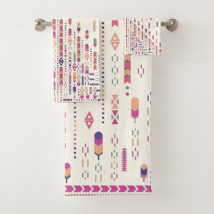 Tribal Folk Art In Structured Pattern Bath Towel Set