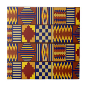 Tribal Folk Art - Rust Navy Yellow Ceramic Tile