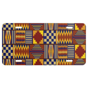 Tribal Folk Art - Rust Navy Yellow License Plate