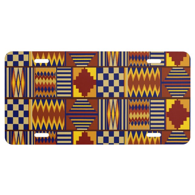 Tribal Folk Art - Rust Navy Yellow License Plate (Front)