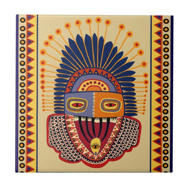 Tribal Folk Art Shaman Ceramic Tile (Front)